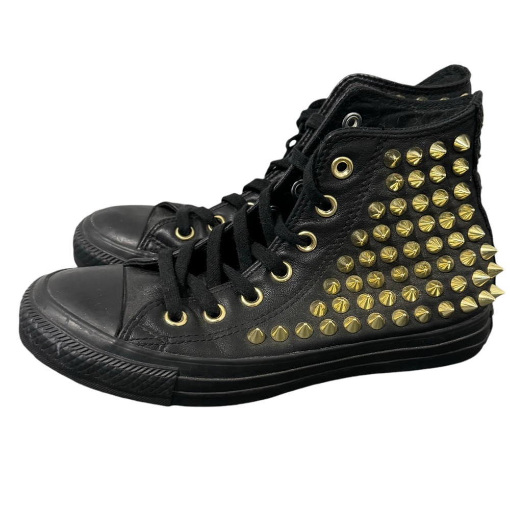 Converse Chuck Taylor Black Sneaker Sz 6 Gold Studded Spikes Punk Metal Goth Y2K